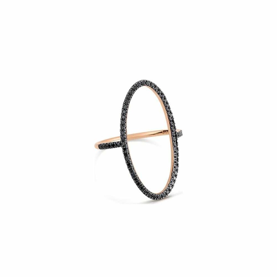 Bagues Ginette NY | Bague Ginette Ny Ellipses & Sequins En Or Rose Et Diamants Noirs