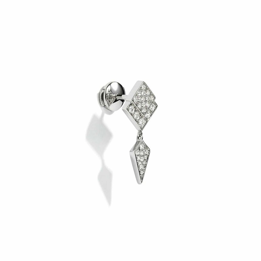 Boucles D'Oreilles Statement | Mono Boucle D'Oreille Pendante Statement Stairway En Argent Rhodi Et Diamants