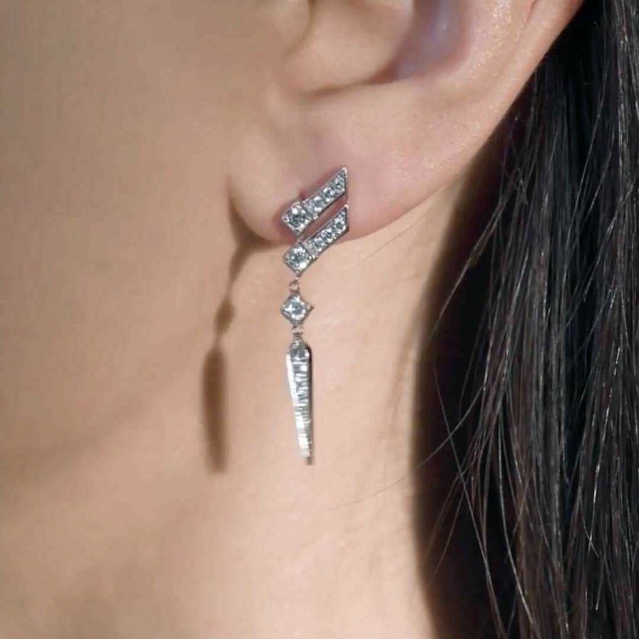 Boucles D'Oreilles Statement | Mono Boucle D'Oreille Statement Stairway En Argent Rhodi Pav E De Diamants