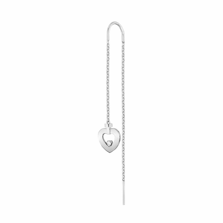 Boucles D'Oreilles FRED | Mono Boucle D'Oreille Longue Fred Pretty Woman En Or Blanc Sertie D'Un Diamant