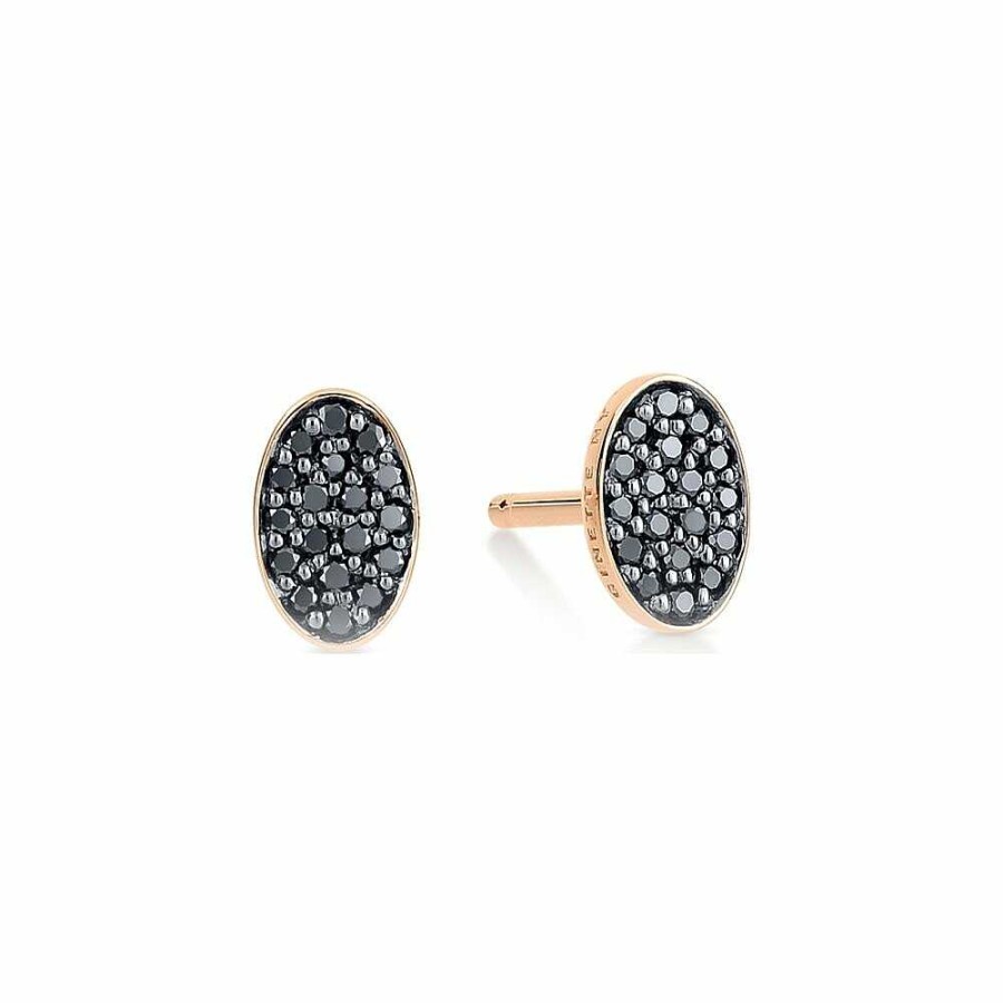 Boucles D'Oreilles Ginette NY | Boucles D'Oreilles Ginette Ny Ellipses & Sequins En Or Rose Et Diamants Noirs