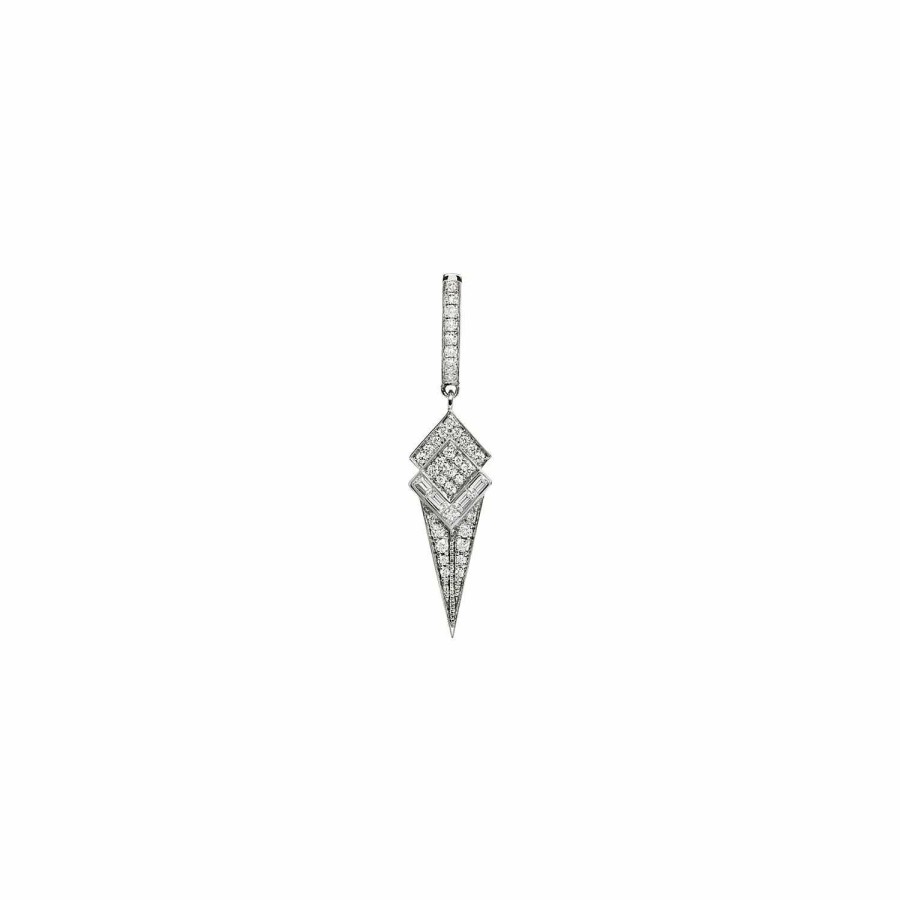 Boucles D'Oreilles Statement | Mono Boucle D'Oreille Pendante Statement Stairway Cone En Argent Rhodi Pav E De Diamants