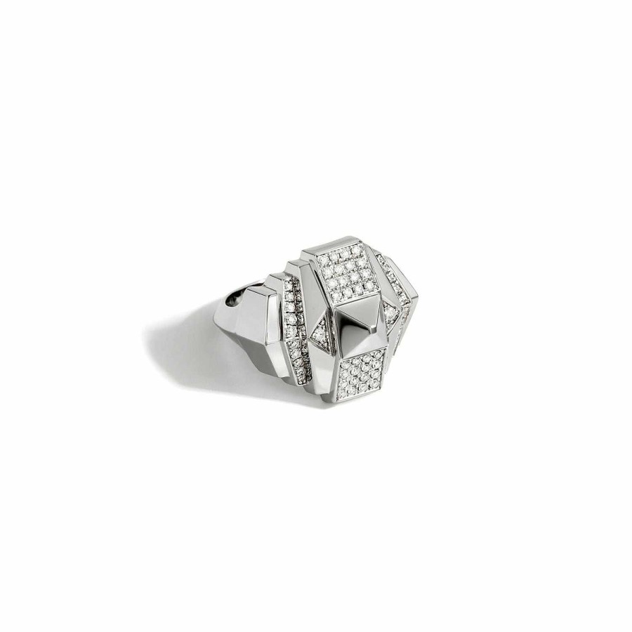 Bagues Statement | Bague Statement Rock Away Pyramide En Argent Rhodi Semi-Pav E De Diamants