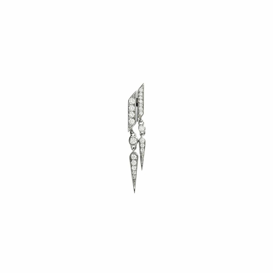 Boucles D'Oreilles Statement | Mono Boucle D'Oreille Pendante Statement Rock Away Double Goutte En Argent Rhodi Et Diamants