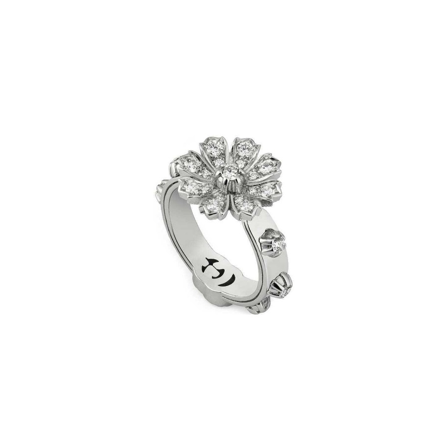 Bagues Gucci | Bague Gucci Flora En Or Blanc Et Diamants