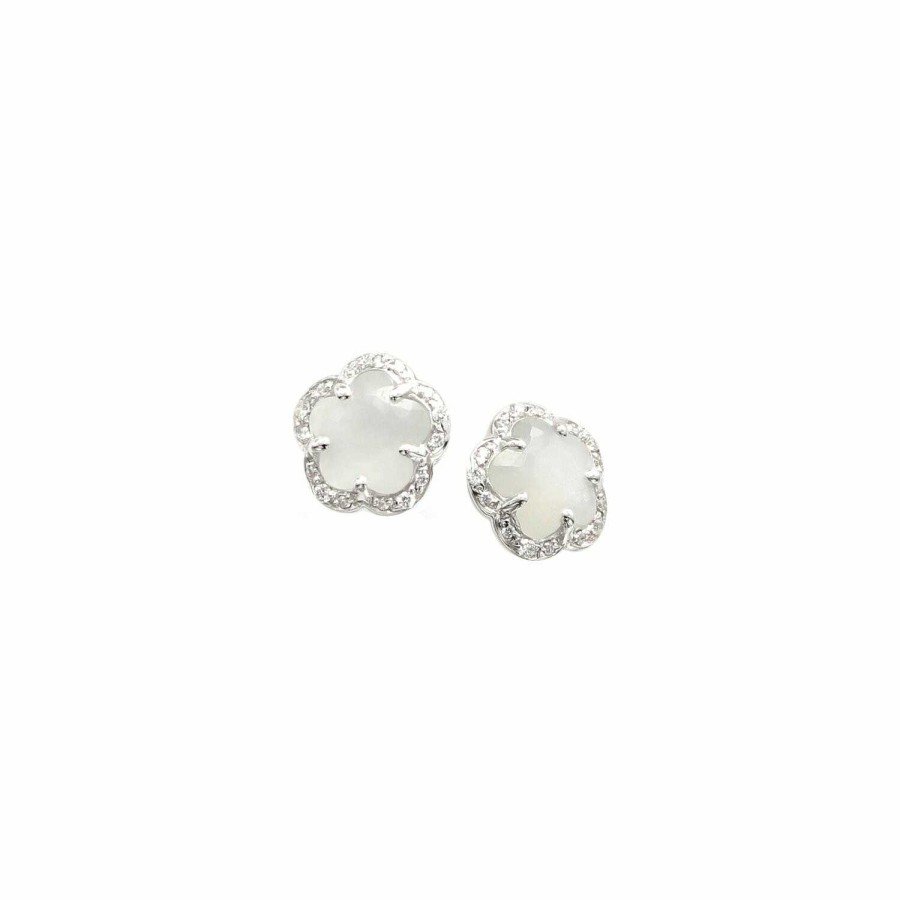 Boucles D'Oreilles Pasquale Bruni | Boucles D'Oreilles Pasquale Bruni Figlia Dei Fiori En Or Blanc, Pierres De Lune Et Diamants Blancs