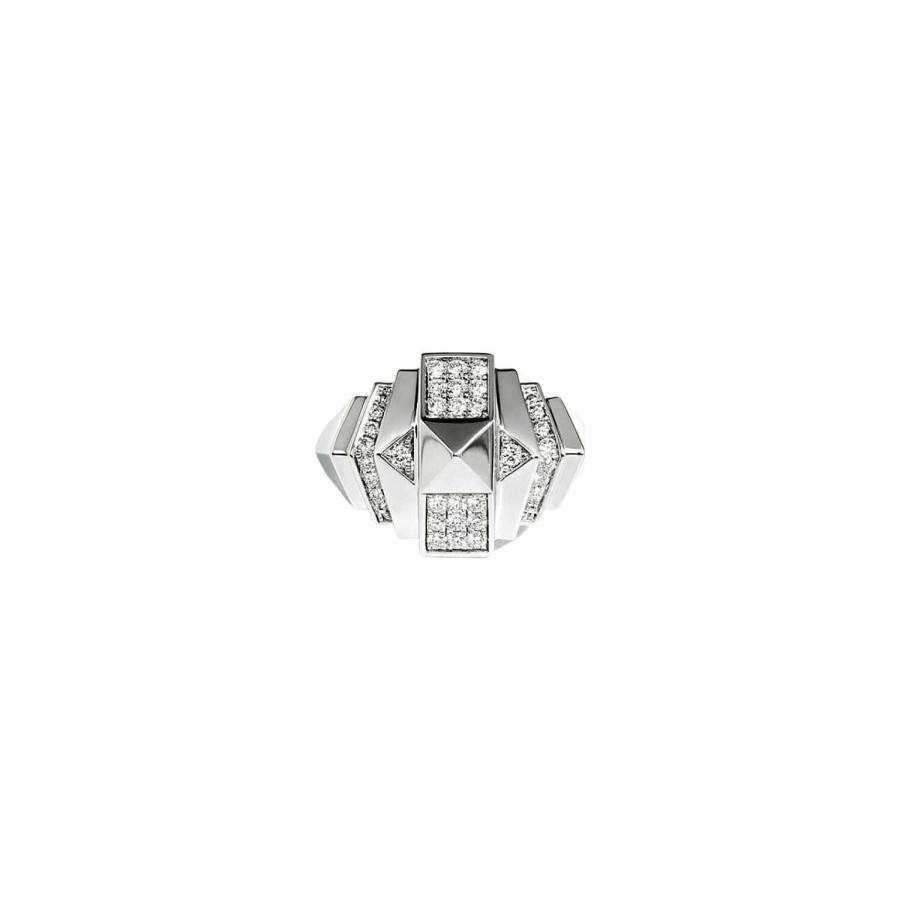 Bagues Statement | Bague Statement Rock Away Mini Pyramide En Argent Rhodi Semi-Pav E De Diamants