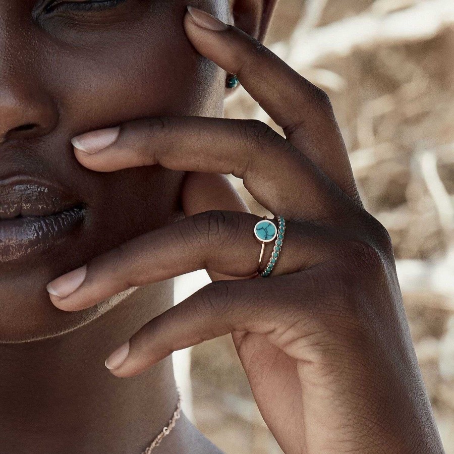 Bagues Ginette NY | Bague Ginette Ny Mini Ever En Or Rose Et Turquoise