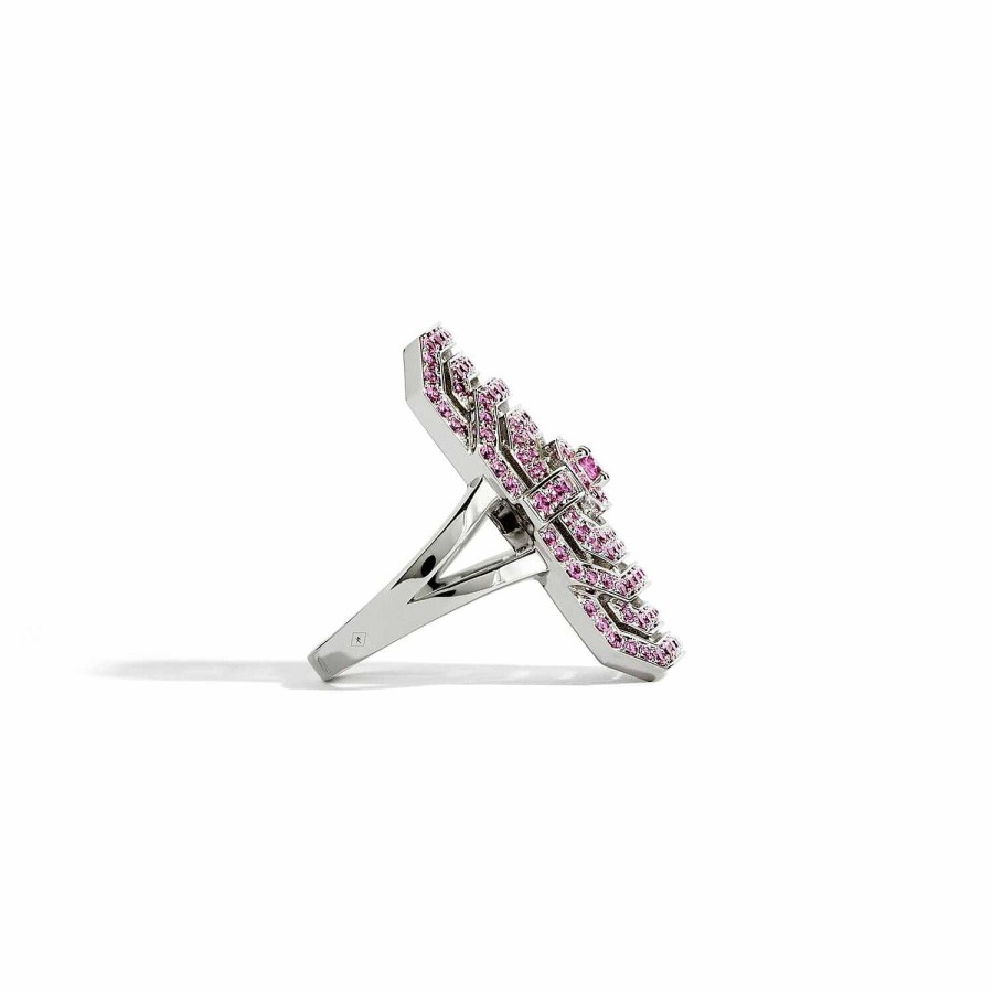 Bagues Statement | Bague Statement My Way En Argent Rhodi Et Saphirs Roses