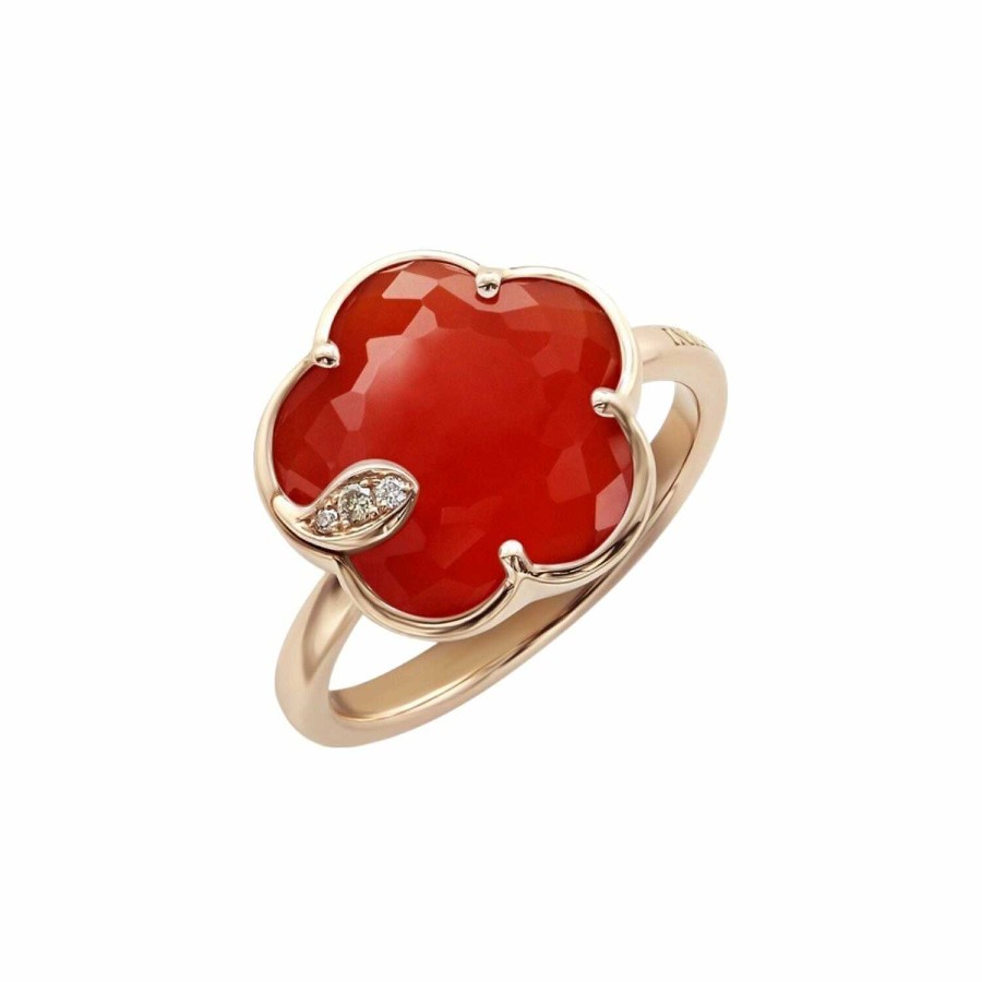 Bagues Pasquale Bruni | Bague Pasquale Bruni Petit Joli En Or Rose, Cornaline Rouge Et Diamants