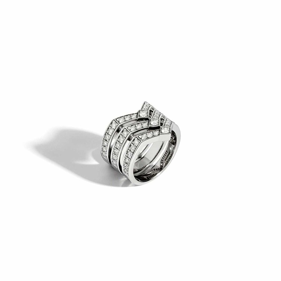 Bagues Statement | Bague Statement Stairway Trois Rangs En Argent Rhodi Et Diamants