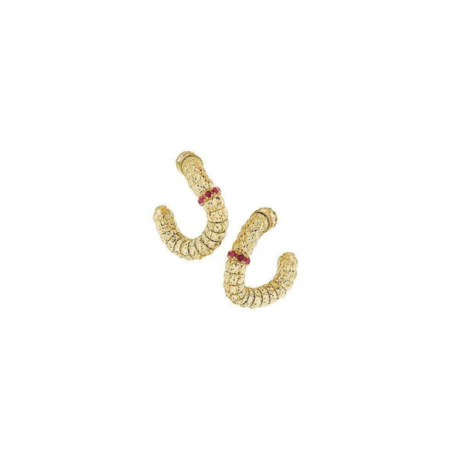 Boucles D'Oreilles Officina Bernardi | Boucles D'Oreilles Officina Bernardi Enigma En Or Jaune Et Rubis