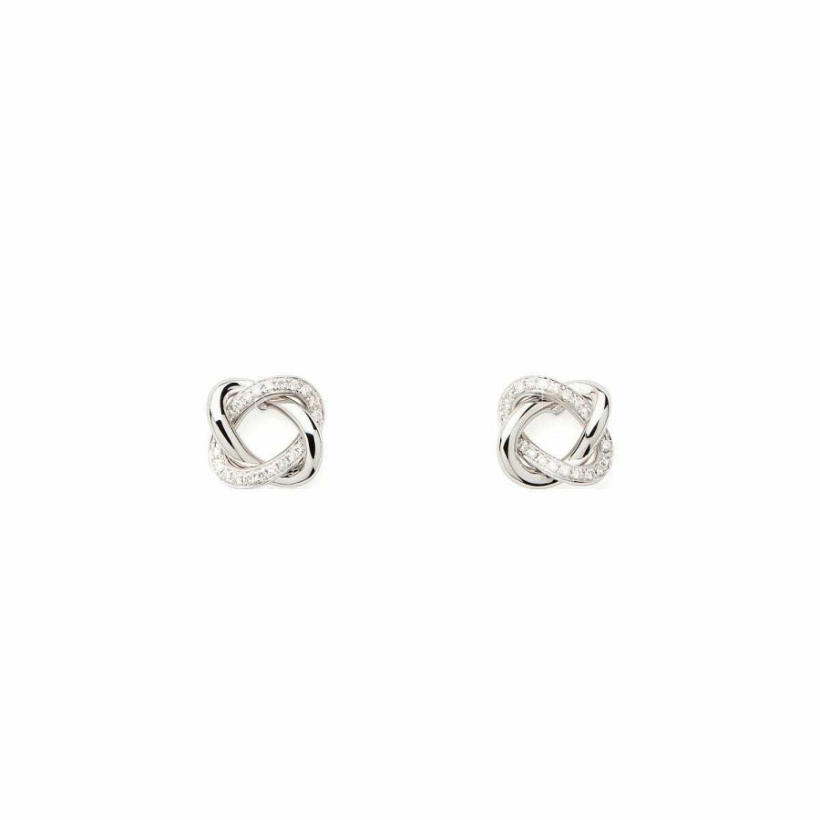 Boucles D'Oreilles Poiray | Boucles D'Oreilles Poiray Tresse En Or Blanc Et Diamants