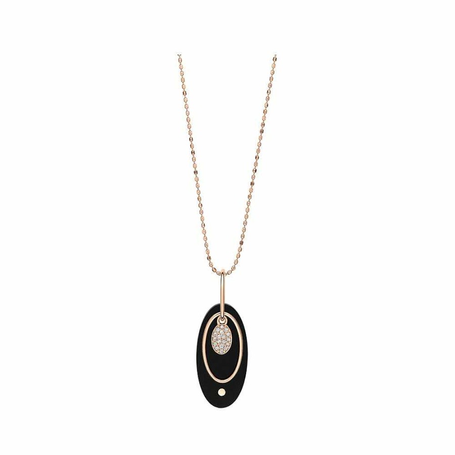 Colliers Ginette NY | Collier Ginette Ny Ellipses & Sequins En Or Rose, Diamants Et Onyx