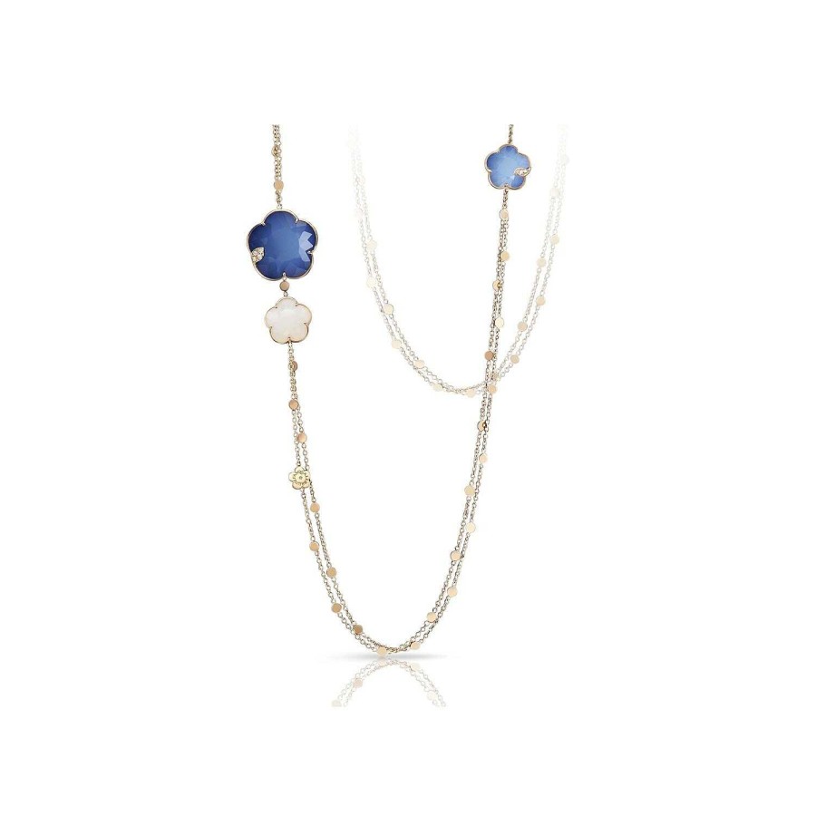 Colliers Pasquale Bruni | Collier Pasquale Bruni Ton Joli En Or Rose, Agate Blanche, Lapis Lazuli Et Diamants