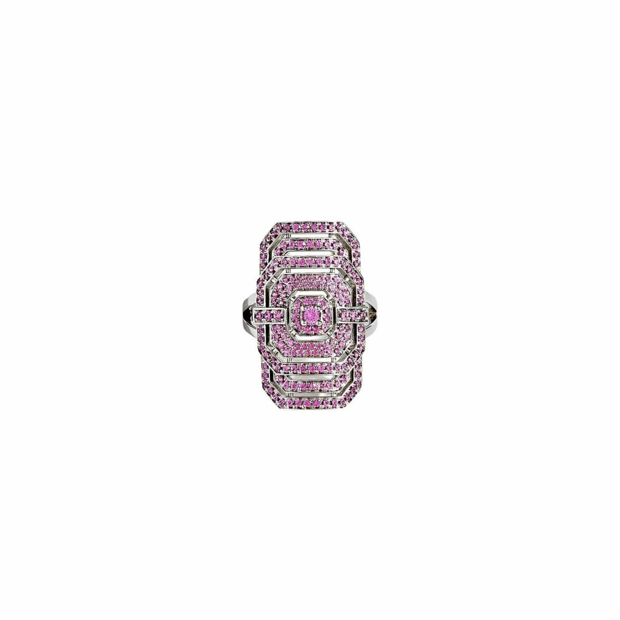 Bagues Statement | Bague Statement My Way En Argent Rhodi Et Saphirs Roses