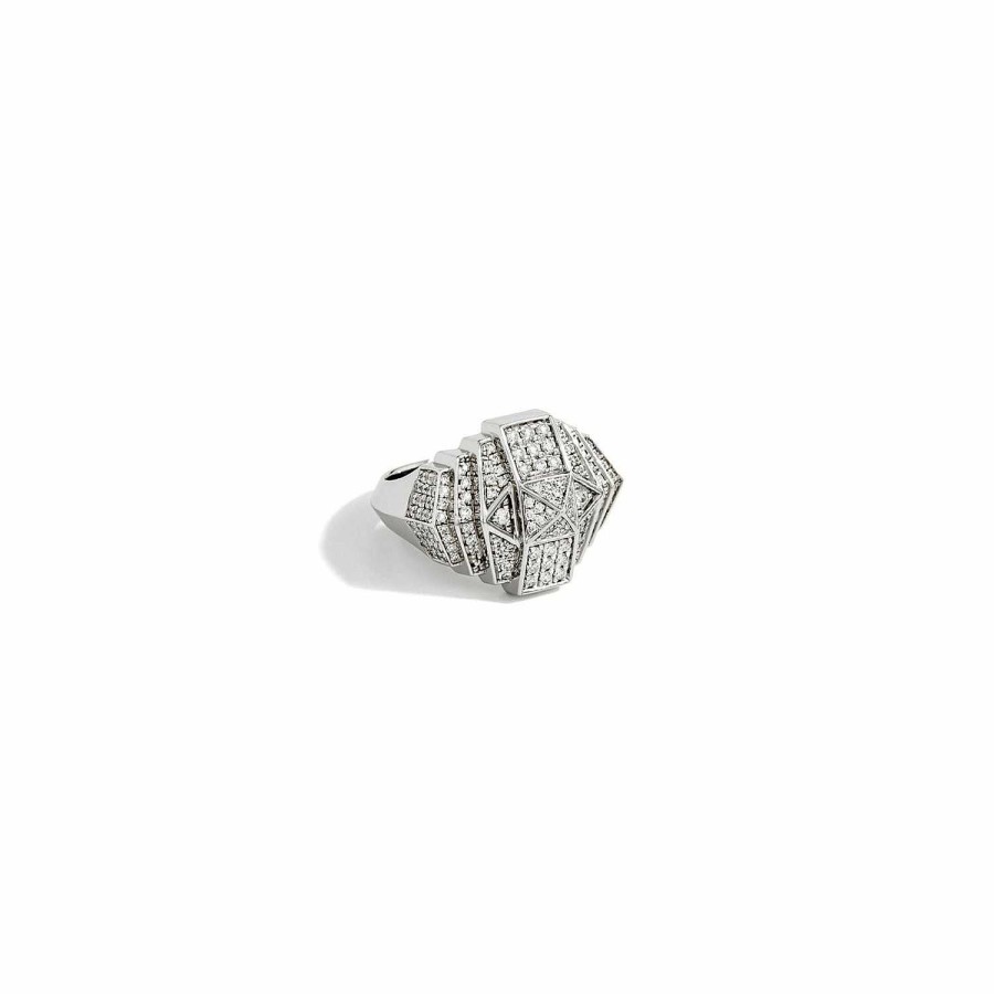 Bagues Statement | Bague Statement Rock Away Mini Pyramide En Argent Rhodi Pav E De Diamants