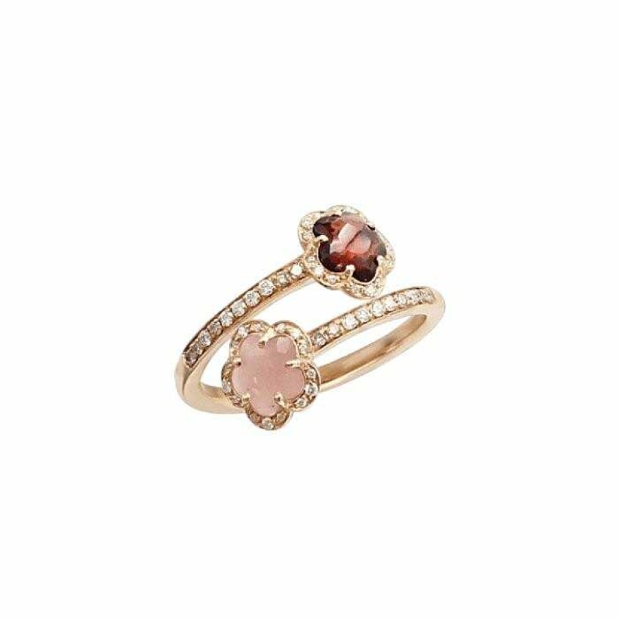 Bagues Pasquale Bruni | Bague Pasquale Bruni Figlia Dei Fiori En Or Rose, Grenat, Calc Doine Rose Et Diamants Blancs & Champagnes