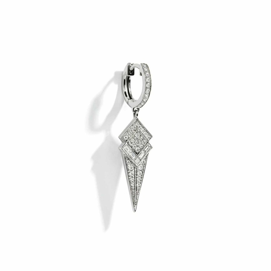 Boucles D'Oreilles Statement | Mono Boucle D'Oreille Pendante Statement Stairway Cone En Argent Rhodi Pav E De Diamants