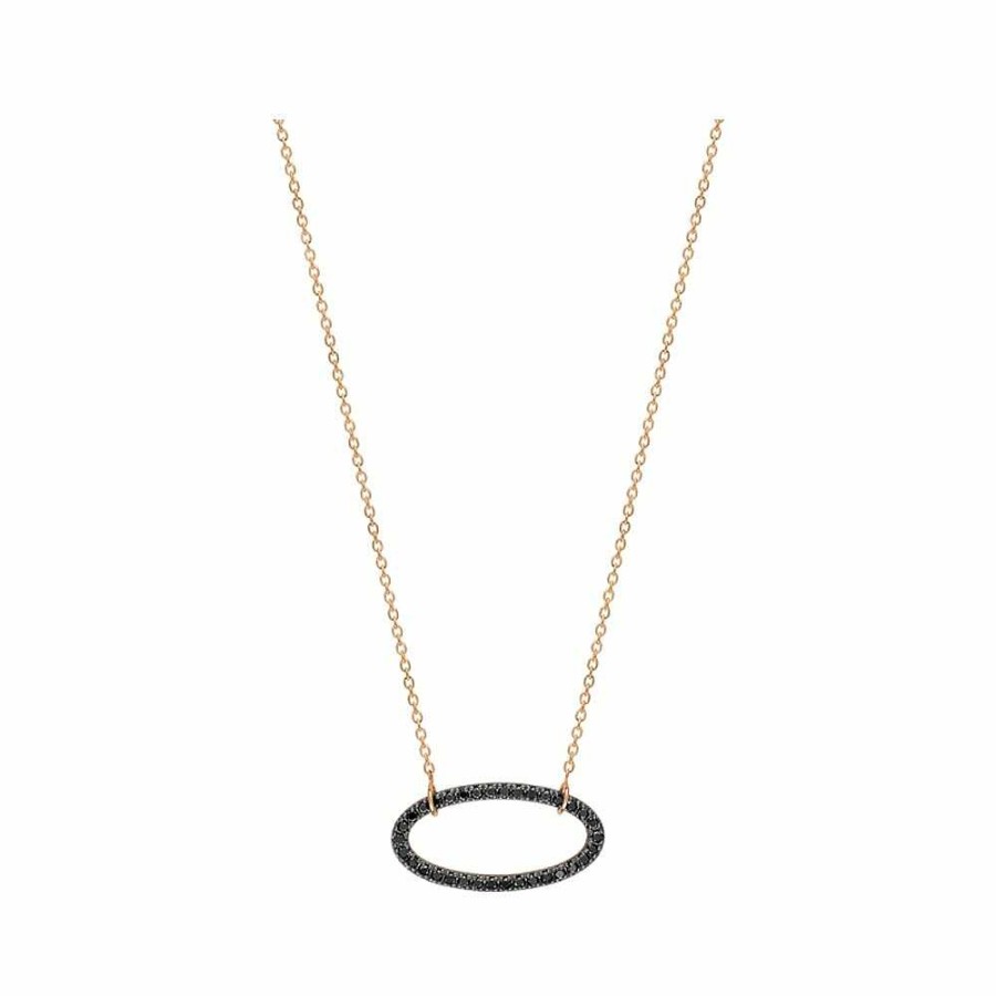 Colliers Ginette NY | Collier Ginette Ny Ellipses & Sequins En Or Rose Et Diamants Noirs