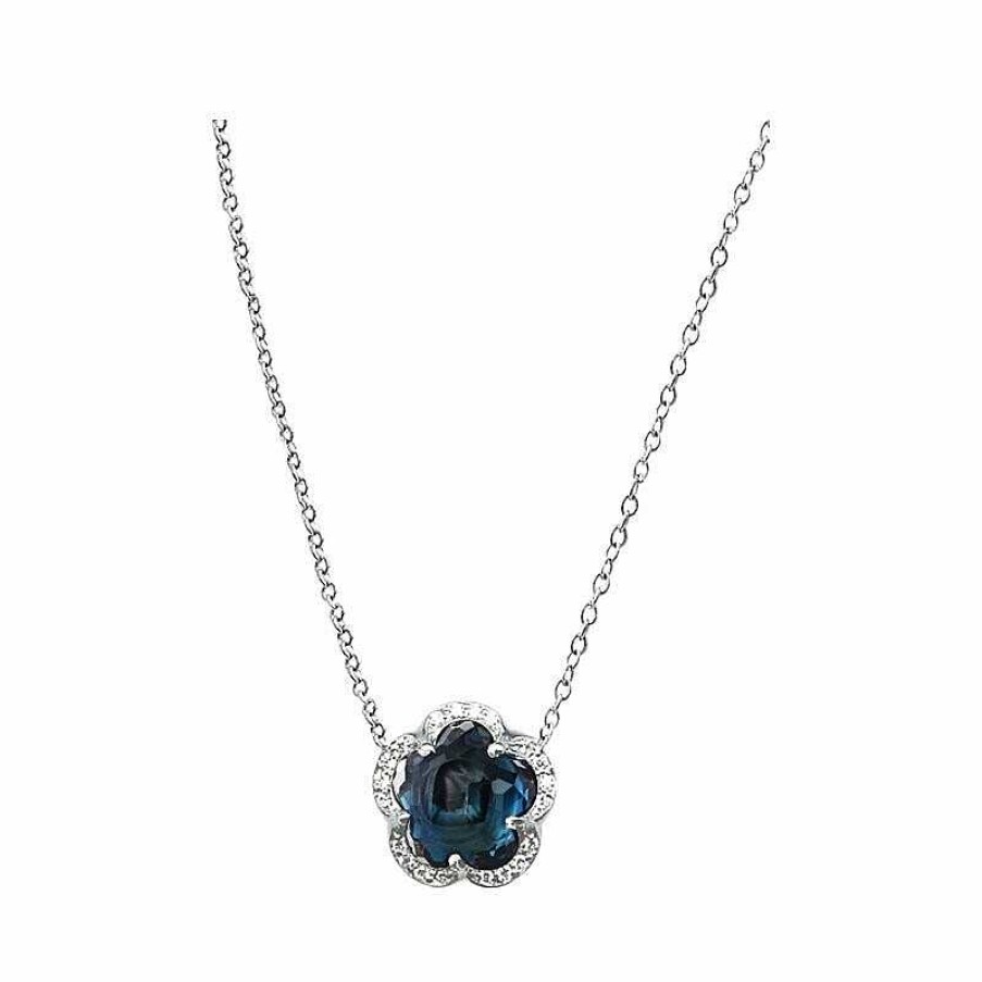 Colliers Pasquale Bruni | Collier Pasquale Bruni Bon Ton Je T'Aime En Or Blanc, Topaze Blue London Et Diamants