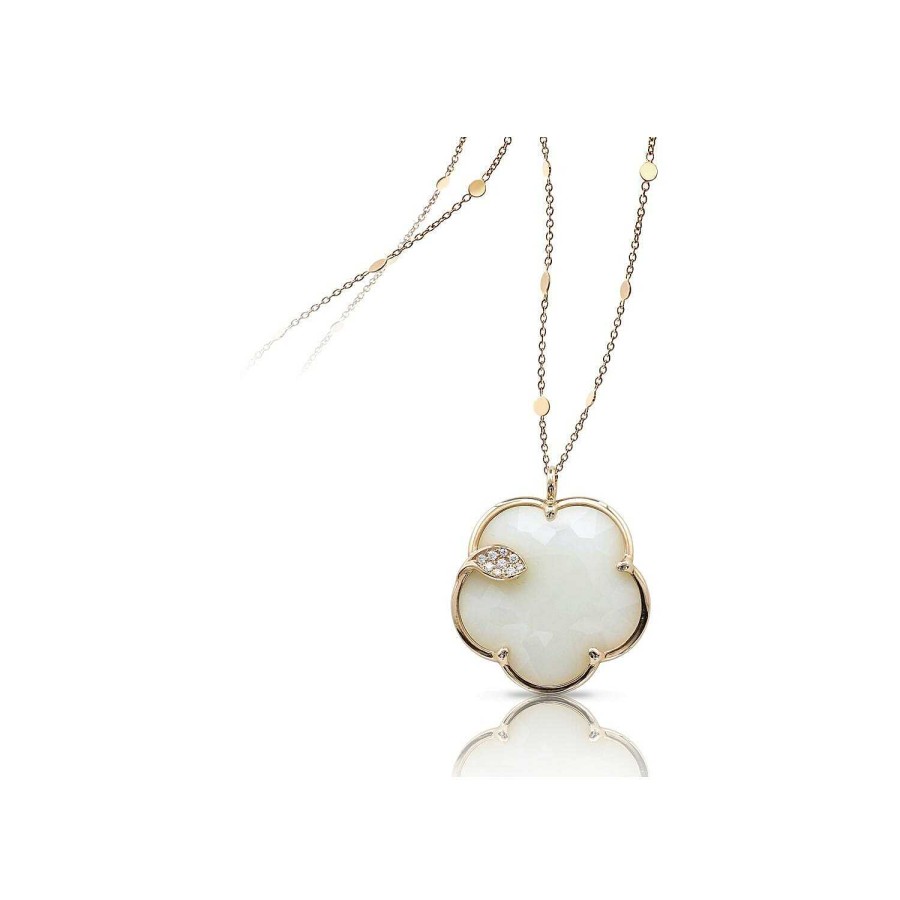 Colliers Pasquale Bruni | Collier Pasquale Bruni Ton Joli En Or Rose, Agate Blanche, Nacre Et Diamants