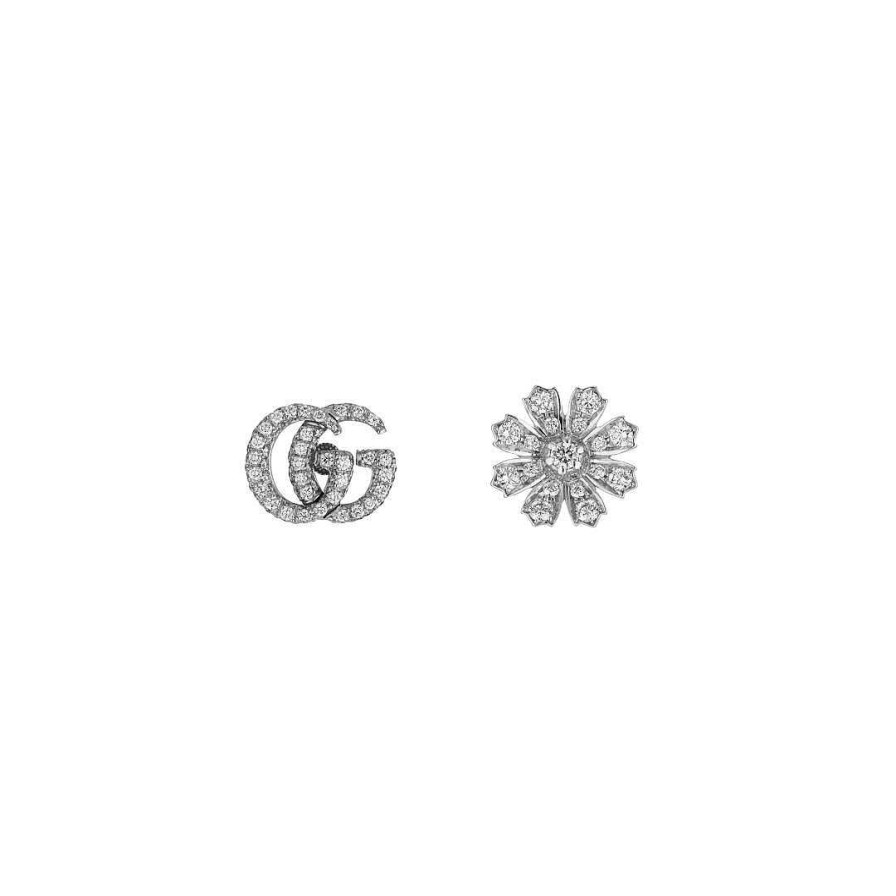 Boucles D'Oreilles Gucci | Boucles D'Oreilles Gucci Flora En Or Blanc, Perles Et Diamants