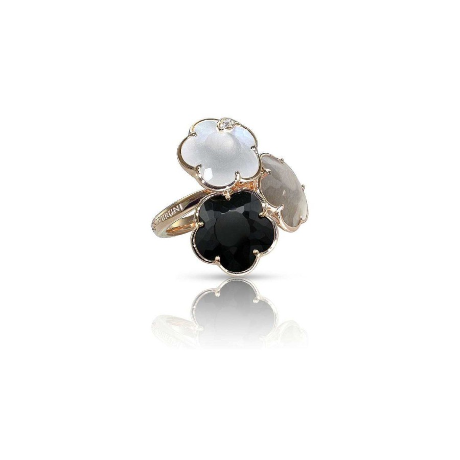 Bagues Pasquale Bruni | Bague Pasquale Bruni Bouquet Lunaire En Or Rose, Onyx, Pierre De Lune Blanche, Grise Et Diamants