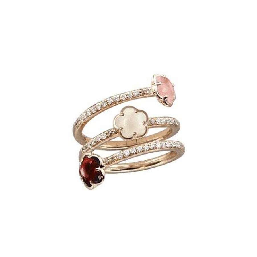 Bagues Pasquale Bruni | Bague Pasquale Bruni Figlia Dei Fiori En Or Rose, Grenat, Calc Doine Rose Et Pierre De Lune