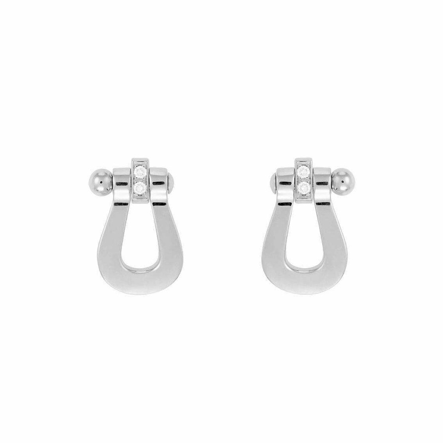 Boucles D'Oreilles FRED | Boucles D'Oreilles Fred Force 10 En Or Blanc Et 4 Diamants