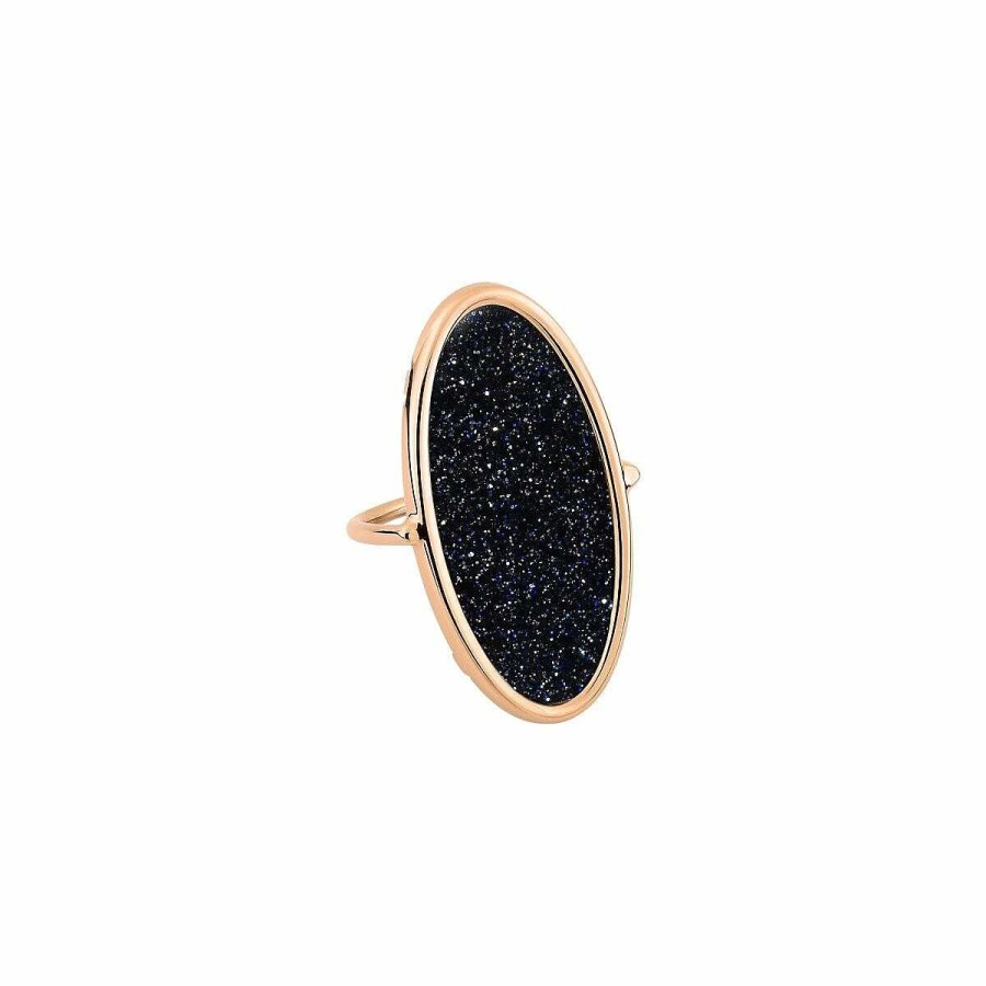 Bagues Ginette NY | Bague Ginette Ny Ellipses & Sequins En Or Rose Et Pierre De Sable Bleu