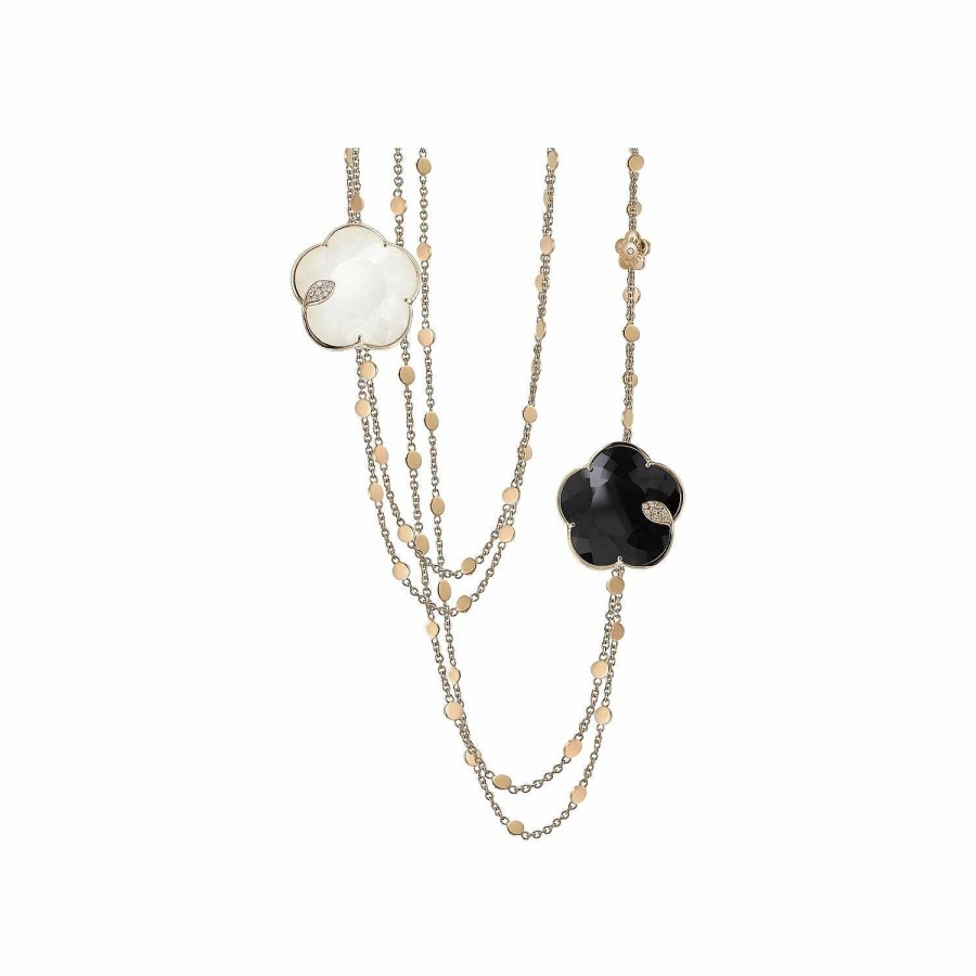 Colliers Pasquale Bruni | Sautoir Pasquale Bruni Ton Joli En Or Rose, Doublet Agate Blanche Et Nacre, Onyx Et Diamants