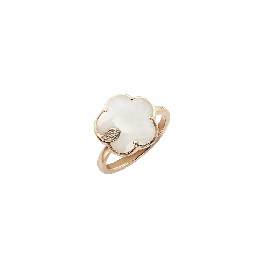 Bagues Pasquale Bruni | Bague Pasquale Bruni Petit Joli' En Or Rose, Agate Blanche Et Diamants Blancs & Champagnes