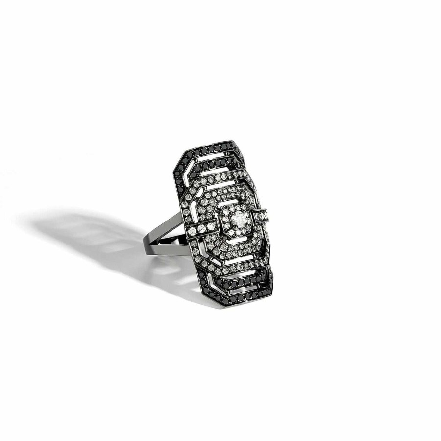 Bagues Statement | Bague Statement My Way En Argent Pav E De Diamants Blancs Et Noirs