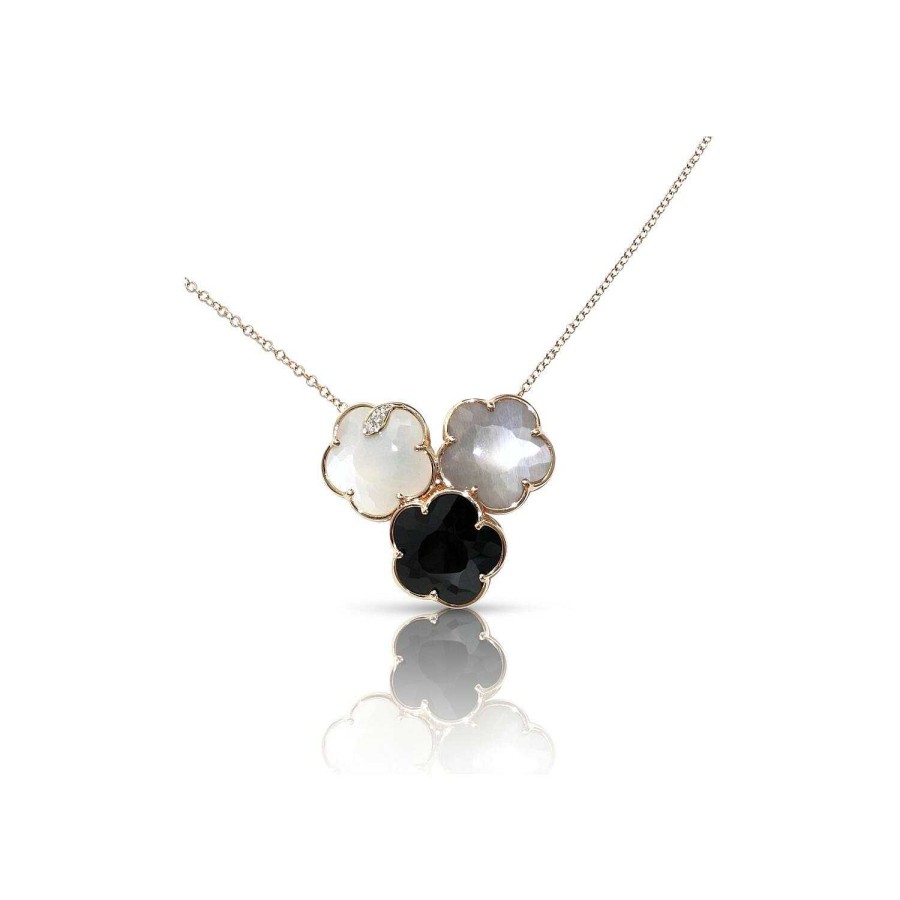 Colliers Pasquale Bruni | Collier Pasquale Bruni Bouquet Lunaire En Or Rose, Onyx, Pierre De Lune Blanche, Grise Et Diamants