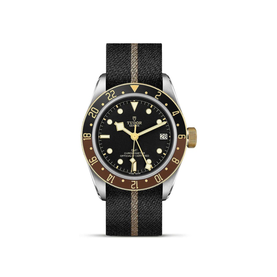 Montres Homme TUDOR | Montre Tudor Black Bay Gmt S&G Bo Tier En Acier 41 Mm, Bracelet En Tissu Noir Avec Bande Beige