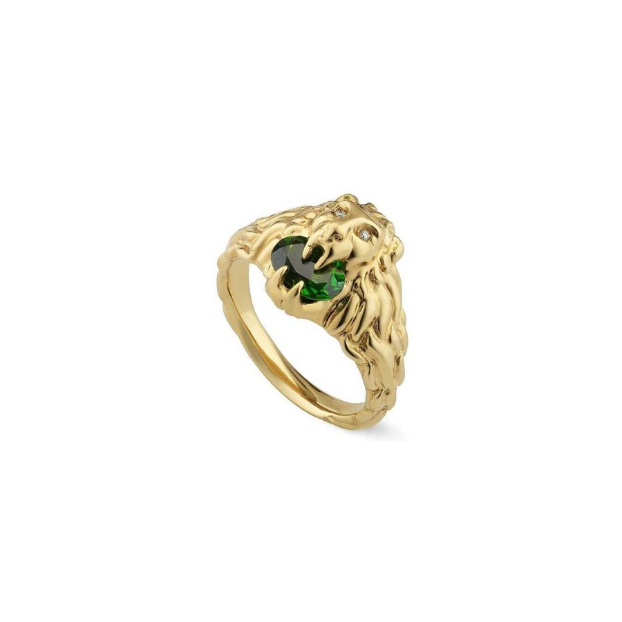 Bagues Gucci | Bague Gucci Lionhead En Or Jaune, Diopside Et Diamants, Taille 52