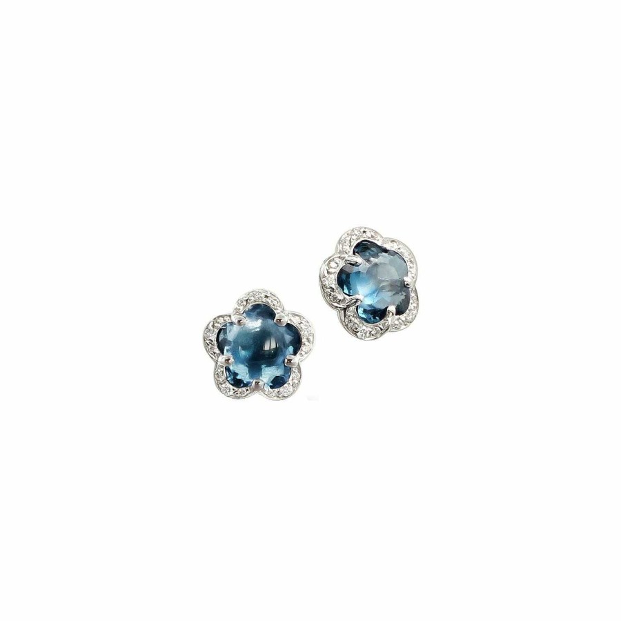 Boucles D'Oreilles Pasquale Bruni | Boucles D'Oreilles Pasquale Bruni Figlia Dei Fiori En Or Blanc, Topaze Bleue London Et Diamants