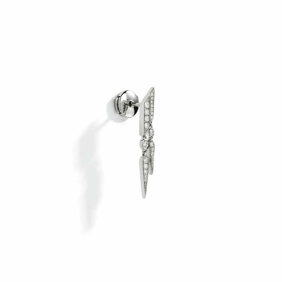 Boucles D'Oreilles Statement | Mono Boucle D'Oreille Pendante Statement Rock Away Double Goutte En Argent Rhodi Et Diamants